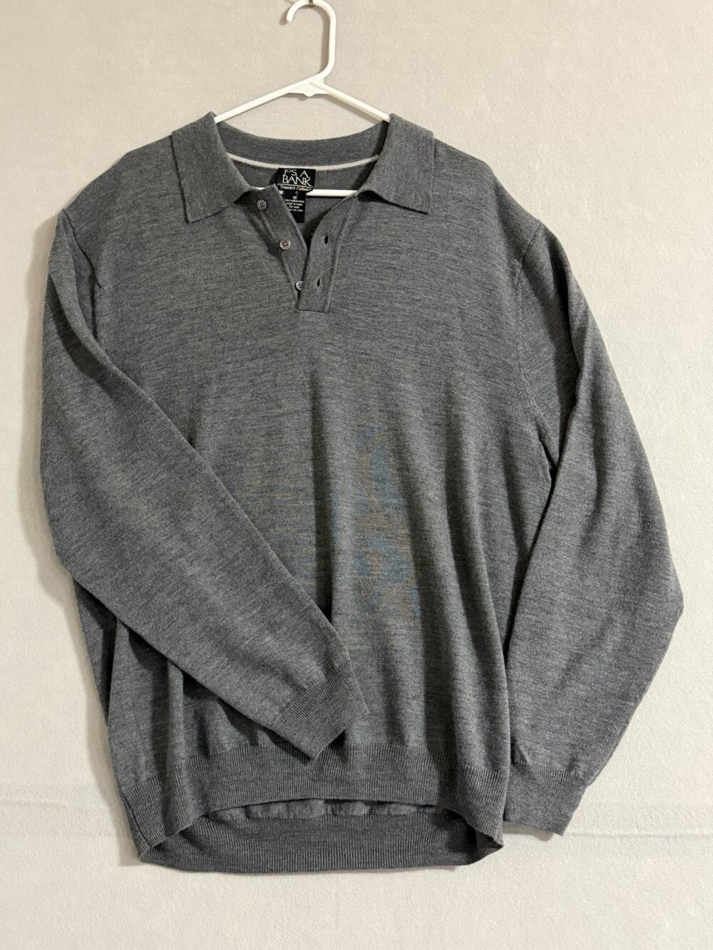 Jos. A. Bank Men's Gray Long Sleeve 100% Merino Wool Pullover Sweater Size XL